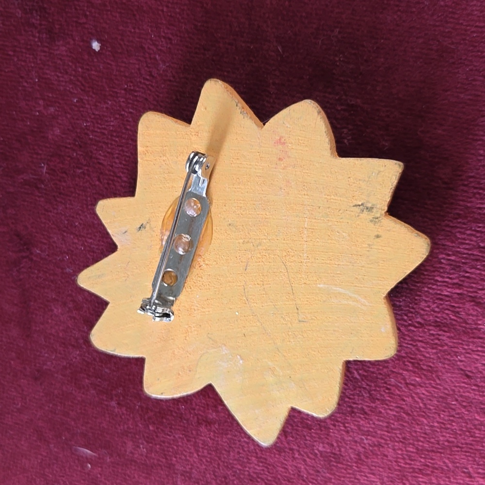 Vintage Handmade Handpainted Sunflower Brooch Pin 90s - Picture 2 of 3
